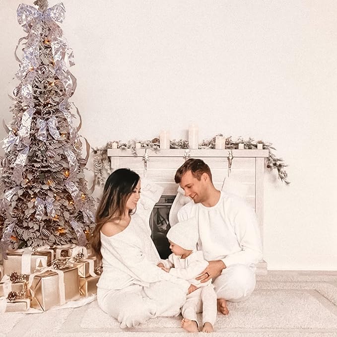 White Flocked Pop Up Christmas Tree that is Pre Lit