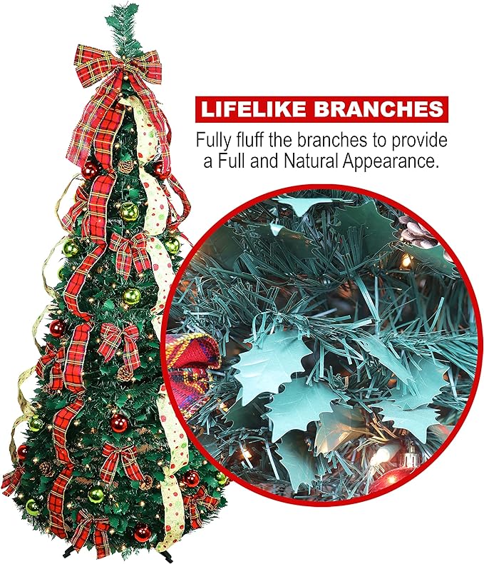 Pre Lit 7ft Pull Up Christmas Tree with Lights and Lifelike branches